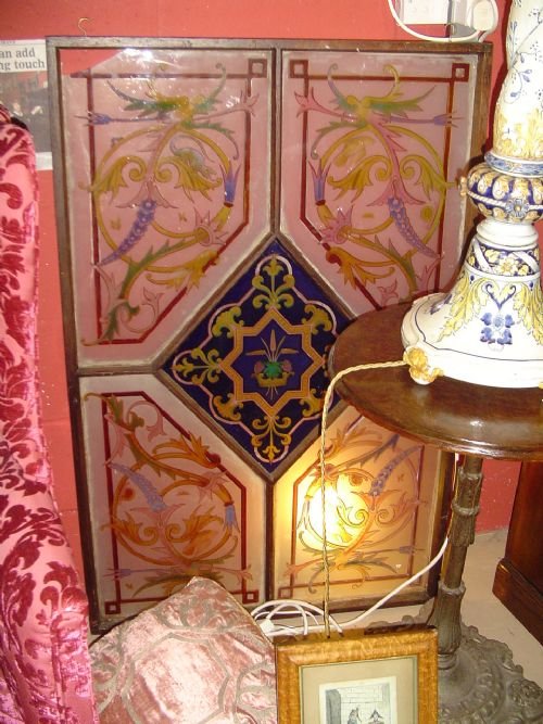 Painted or Stained Glass Panels with Frame. 19th C.