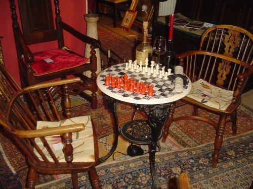 Black & White Check Painted Pub Table. 19th C.