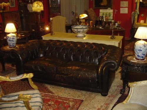 Handsome Deep Bottoned "Black Hide" Chesterfield