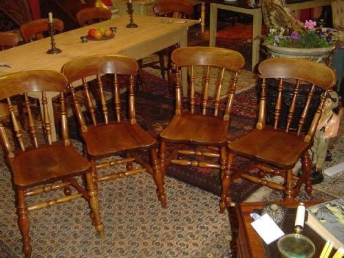 A Set of Four Signed Victorian Kitchen Dining Chairs