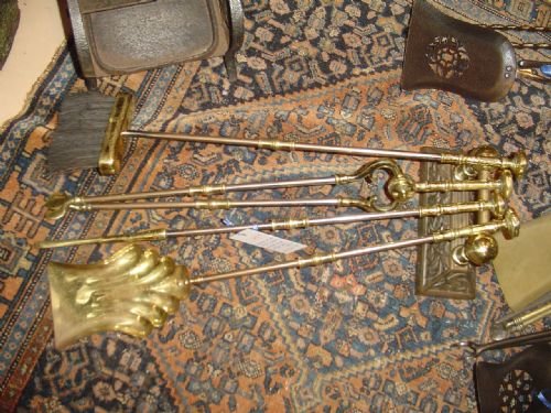 Brass and Steel Fire Irons with Fire Dogs