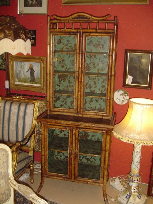 19th Century Bamboo and Lacquer Vitrine.