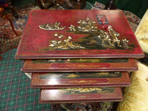 Quartetto of Red Lacquered Wine or Occassional Tables