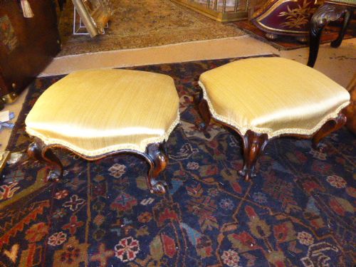 A Neat Pair of Victorian Walnut Footstools in the French Taste.
