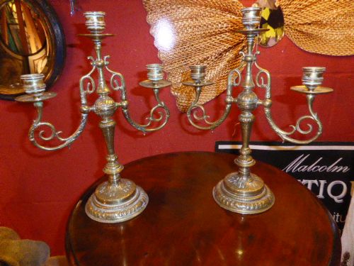 A Pair of Heavy Victorian Candelabra.