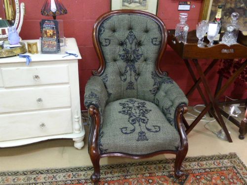 Fine Quality Victorian Armchair with New Upholstery. C.1860