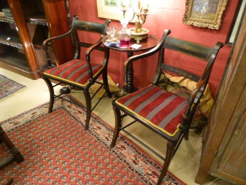 A Pair of Regency Side Chairs with New Upholstery.  C. 1800