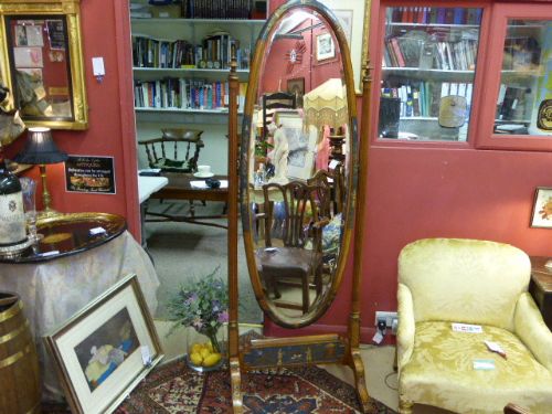 Rare Victorian Cheval Mirror with Lacquered Chinoiserie Pattern.