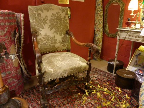 Heavy Carved Oak Armchair.  C1900.