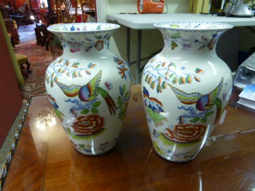A Pair of Masons Vases.  Flying Bird Pattern