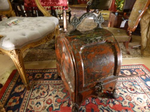 Gothic 19th Century Red Toleware Coal Scuttle.