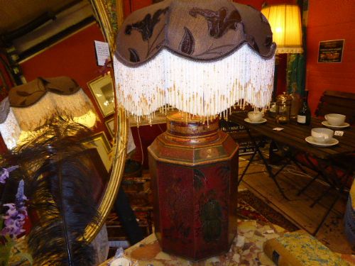 19thc. Toleware Chinese Tea Canister Table Lamp.