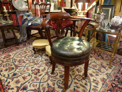 Victorian Desk Chair with Revolving Leather Seat.