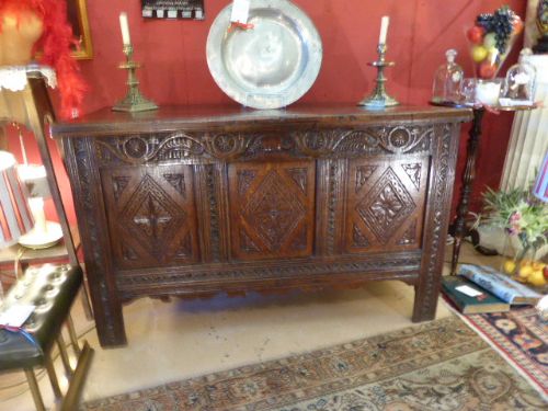 18th C. Carved Oak Coffer.