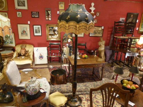 1920'S Black Lacquered Standard Lamp with Handmade Shade.