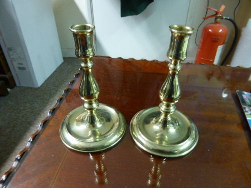 Early Georgian Brass Candlesticks.  C.1740.