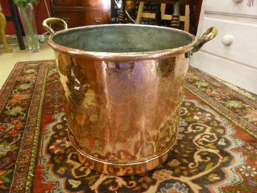 Large Copper Log Bin with Brass Handles. C1900.