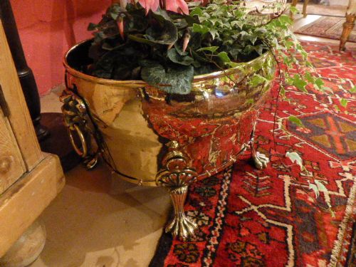 Large Victorian Brass Planter/logbin with Paw Feet