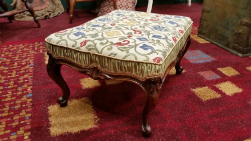 Handsome Walnut Stool with New Upholstery.  C.1870.