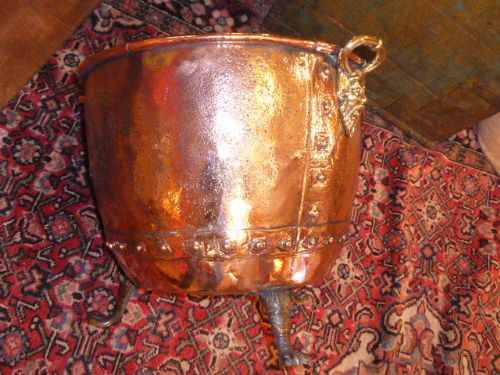 Early 19th C. Large Handsome Copper & Brass Logbin.