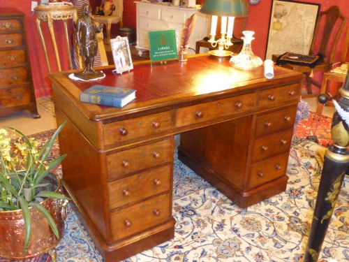 Victorian Mahogany Desk with Red Leather Insert. C.1860.