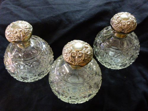 Set of 3 Victorian Large Cut Glass Scent Bottles. C.1901.