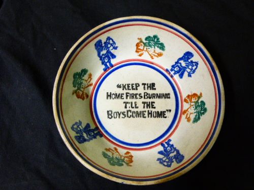 Scottish Spongeware Bowl "Keep the Home Fires Burning"  C.1915.