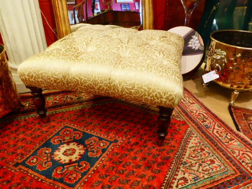Handsome Upholstered Square Stool with Castors.  C.1910.