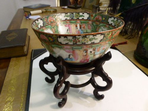Chinese Bowl on Hardwood Stand.  19th C.