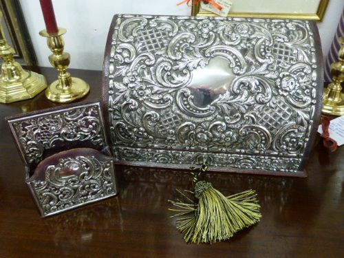 Finest Quality Edwardian Red Leather & Silver Stationery Set