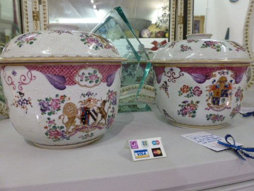 Pair of Large Antique French Samson Famille Rose Porcelain Armorial Ice Pails