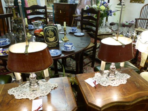 Handsome Pair of Bouillotte Plated Table Lamps.