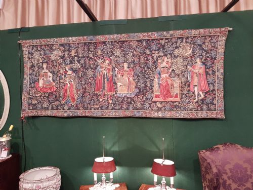 Large French Tapestry of Medieval Scenes.