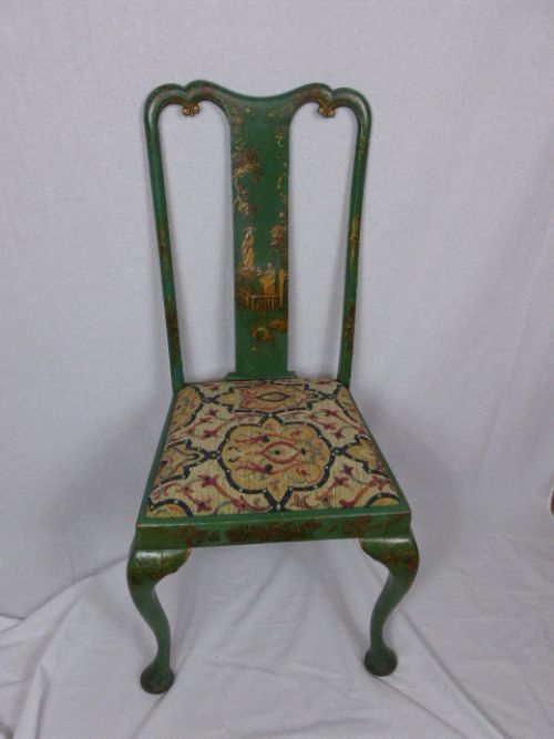 Green Lacquered Side Chair in a Chinoiserie Design.