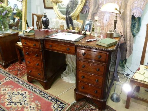 Regency Period Mahogany Pedestal Desk in Chippendale Style.