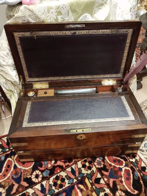 Finest Quality Regency Period Large Rosewood Campaign Writing Slope.
