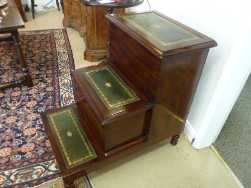 Early 19th Century Mahogany Leather Topped Library Steps.