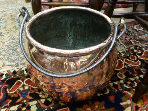 Quality Copper Logbin with Cast Iron Carrying Handle.