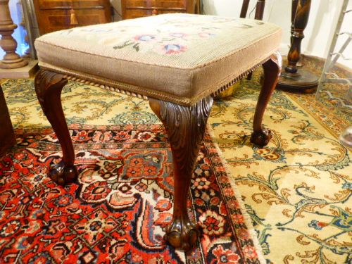 Large Victorian Mahogany Stool with Needlepoint Upholstery.
