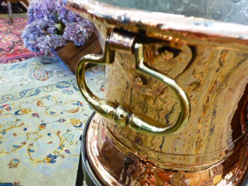 fig 1. Handsome Large French Copper Ice Bucket on Cast Iron Stand.