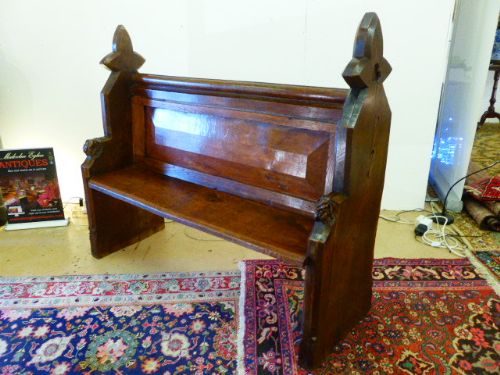 !9th Century Carved Oak Pew.