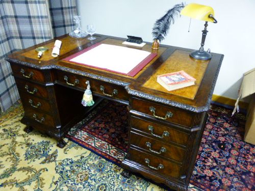 fig 1. Handsome Mahogany Desk by Maples & Co with Locks By Hobb's & Co of London.