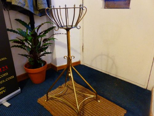 Victorian Gothic Style Brass Basket on Stand