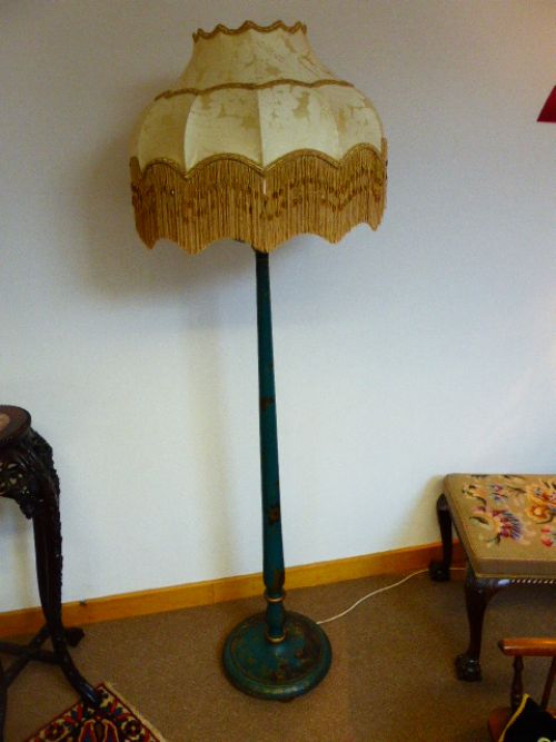 Blue Lacquered Standard Lamp in Chinoiserie Design with Handmade Shade
