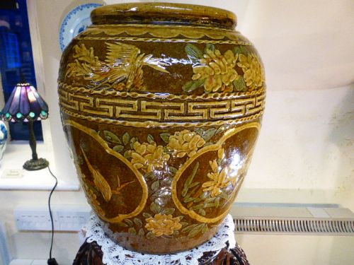 Large Interesting Stoneware Vase/jardiniere C.1900