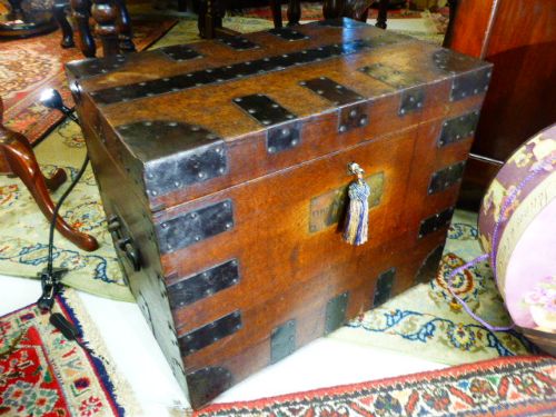 Regency Period Oak Silver Chest with Metal Banding.   C.1810.
