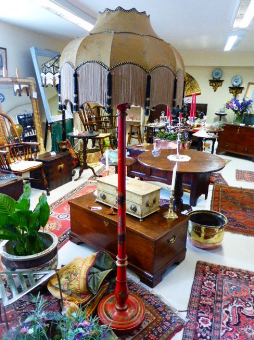 1920’S Red Lacquered Standard Lamp with Downton Abbey Shade
