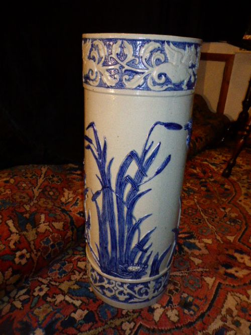 19th C. Elegant French Blue and White Stoneware Stick Stand.