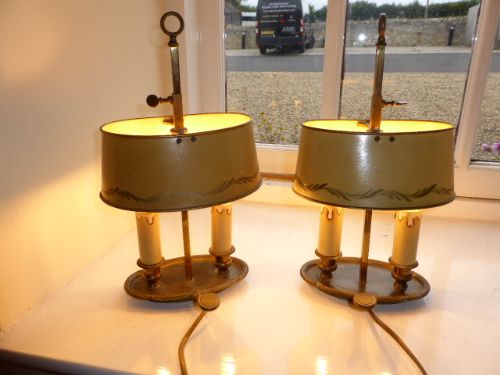 Fine Pair of French Bouillotte Table Lamps in Art Deco Taste.