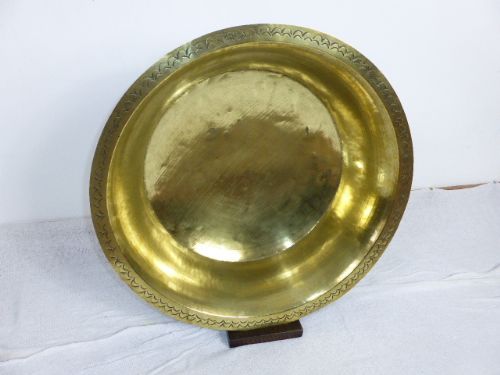 19th Century Large Brass Cream Bowl with Display Stand.